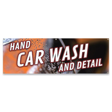 Signmission Hand Car Wash and Detail Banner Concession Stand Food Truck Single Sided B-72-30079